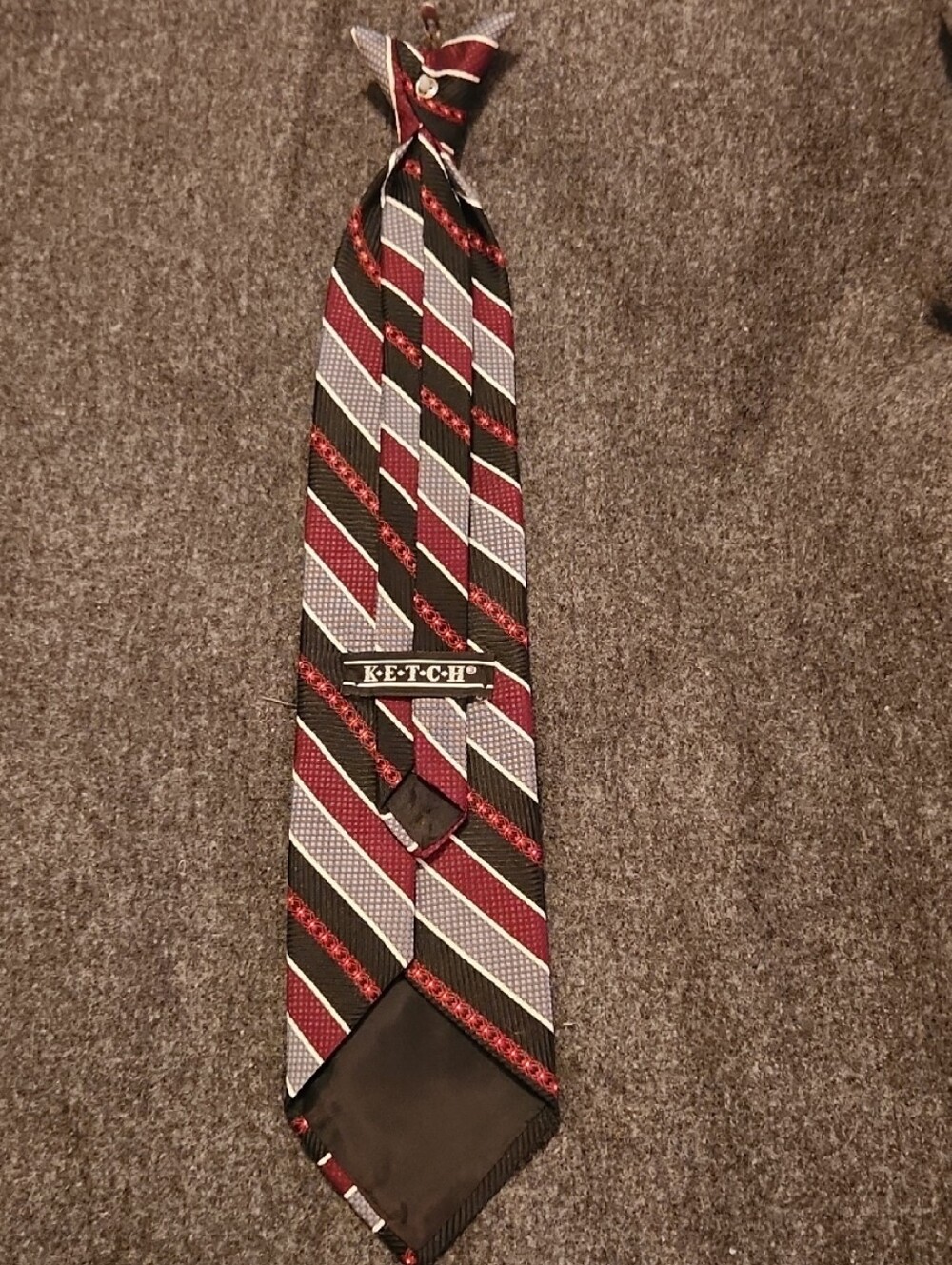70s Clip On Ketch Striped Burgundy and Gray Men's Tie